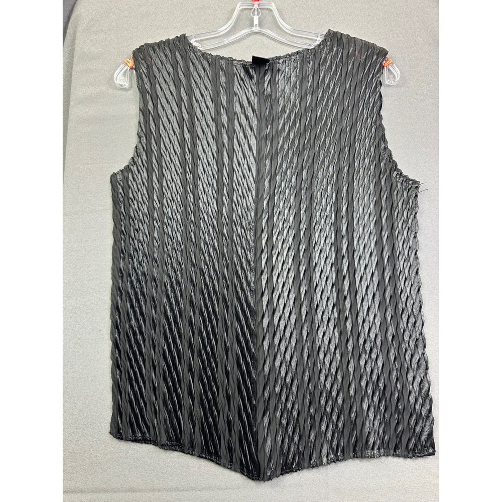 Ashley Stewart Women's Black Textured Accordion Pleat Sleeveless Blouse Top